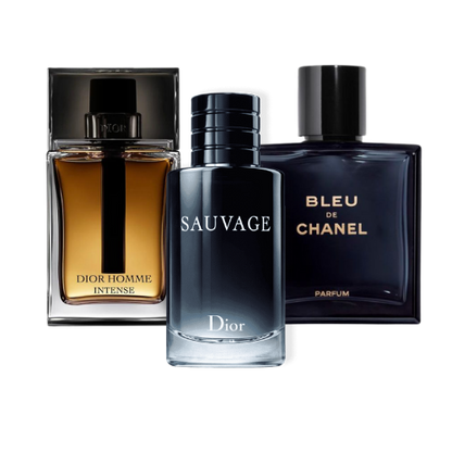 KIT CON 3 PERFUMES: Sauvage Dior, Bleu de Chanel, Dior Homme Intense (Eau de Parfum)