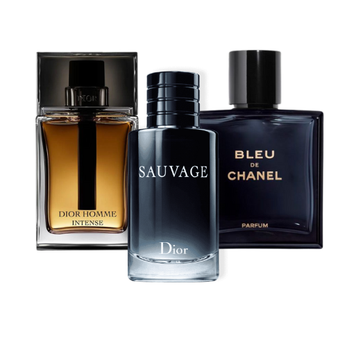 KIT CON 3 PERFUMES: Sauvage Dior, Bleu de Chanel, Dior Homme Intense (Eau de Parfum)