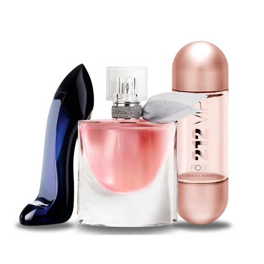 KIT CON 3 PERFUMES: Carolina Herrera GOOD GIRL, Lancôme LA VIE EST BELLE, Carolina Herrera 212 VIP ROSÉ (Eau de Parfum)