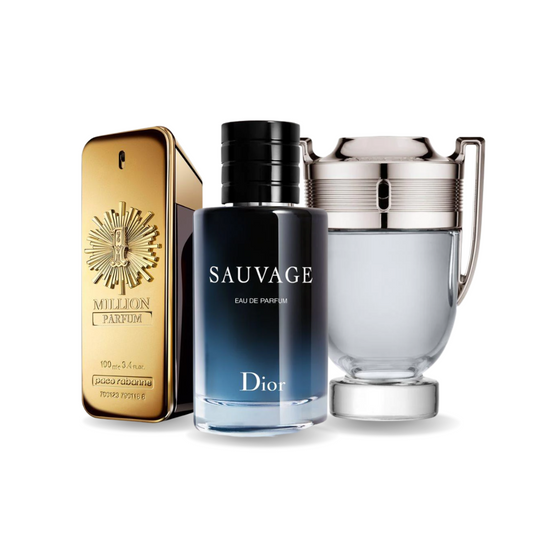 KIT CON 3 PERFUMES: Paco Rabanne ONE MILLION, Dior SAUVAGE, Paco Rabanne INVICTUS (Eau de Parfum)
